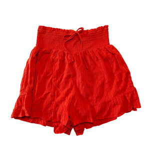 SO Orange Smocked Waist Ruffle Boho Shorts